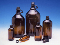 4-liter and 2.5-liter Amber Glass Jugs and Boston Round Bottles with Teflon-lined Caps