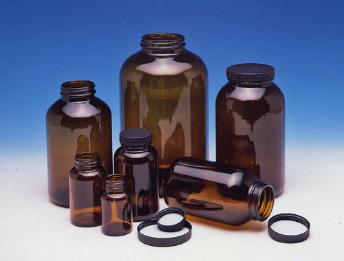 Industrial Glassware - Amber Glass Sample Jars with Teflon-lined Caps